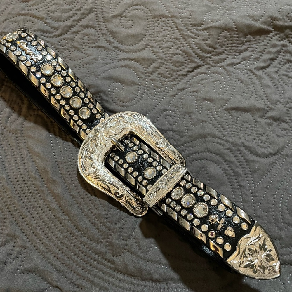 Faux Rhinestone Black and Silver Belt